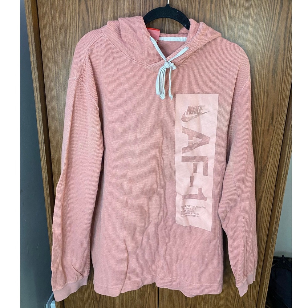 Nike AF-1 Waffle Knit Thermal Hoodie Mens Large Pink Long Sleeve Graphic Top